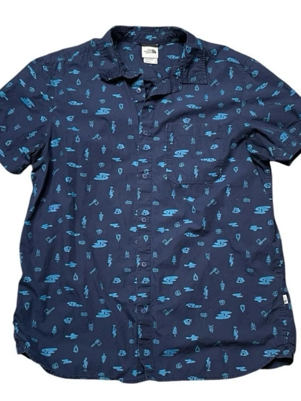 The North Face BLUE Baytrail Pattern Button Up Shirt XXL Outdoors Hiking